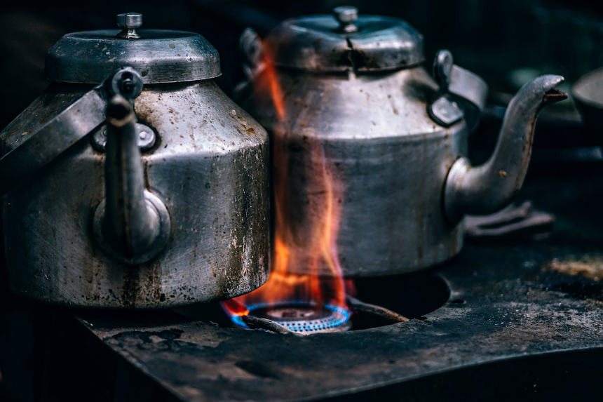 Kettles on camp fire